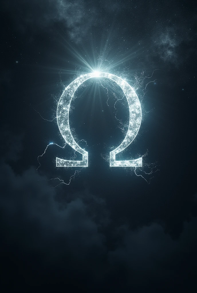 Omega symbol and behind it the dark universe