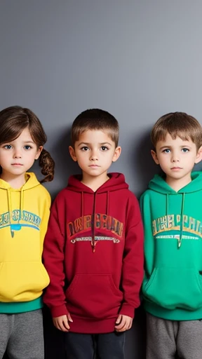 Color photo A group of Abramowicz  in sweatshirts gathered together focus on the face Color photo