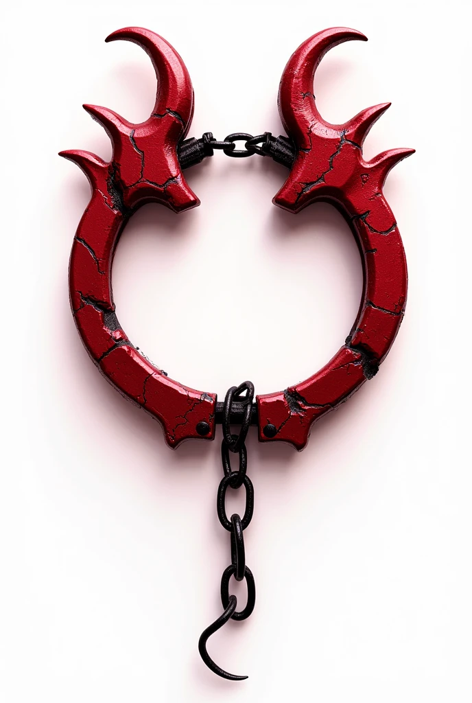 (logo design) sexy evil logo, a sexual striking red handcuff, adorned with demon horns and a sinuous chain tail extending from the base, dynamic and bold, emphasizing a dark theme, glossy finish, high-resolution, creating an impression of sexuality and power. White background.