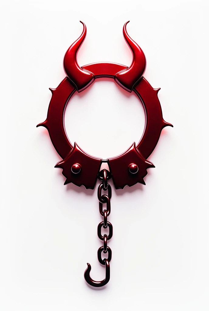 (logo design) sexy evil logo, a sexual striking red handcuff, adorned with demon horns and a sinuous chain tail extending from the base, dynamic and bold, emphasizing a dark theme, glossy finish, high-resolution, creating an impression of sexuality and power. White background.