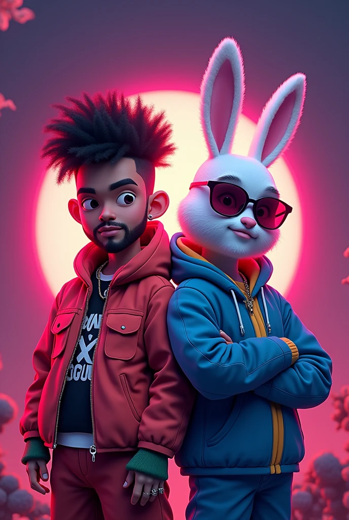 A logo with Ferxxo and Bad bunny animated