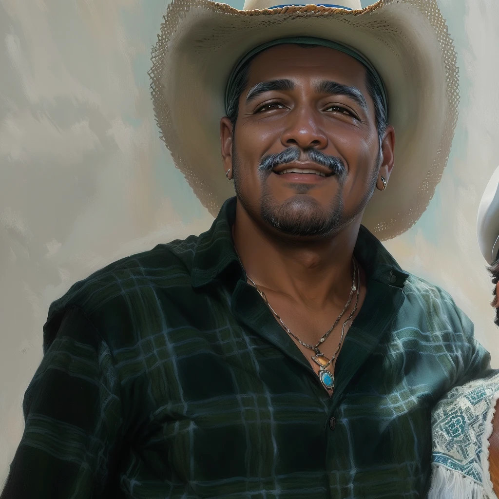 são duas pessoas paradas uma ao lado da outra wearing hats, eloy morales, Martin Sandiego, mexican person, gorrilaz, inspired by Rodolfo Morales, 🤠 using a 🖥, james zapata, luis nieves sr., carlos ortega elizalde, juan diaz channels, mexican person vaquero, wearing hat, Herald Ortega, Mario Martinez
