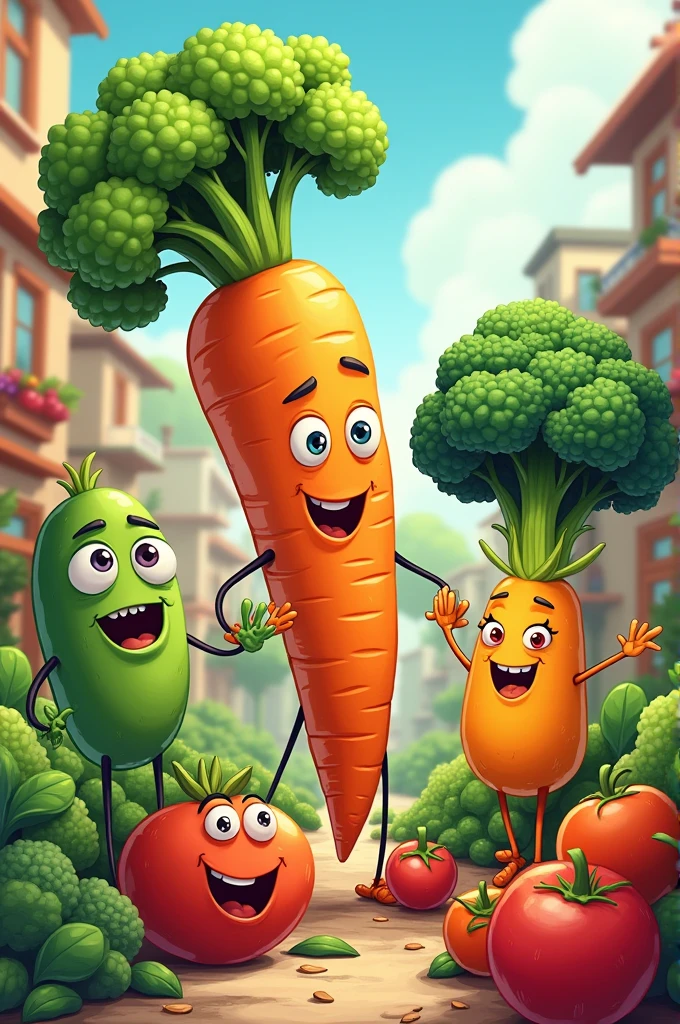 Create comic characters about vegetables