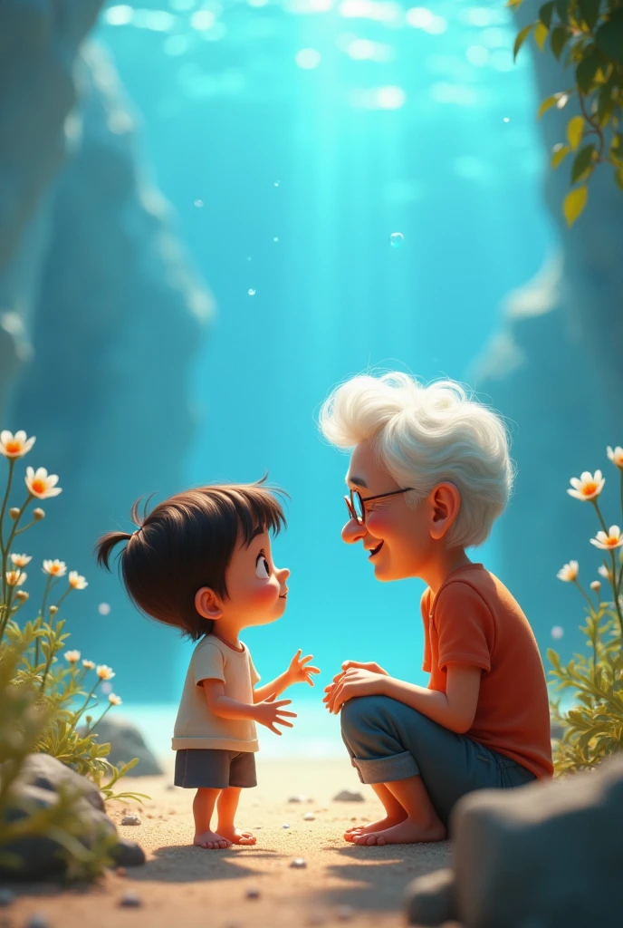  talking to grandma,Pixar style,SeaArt Infinity,Cartoon