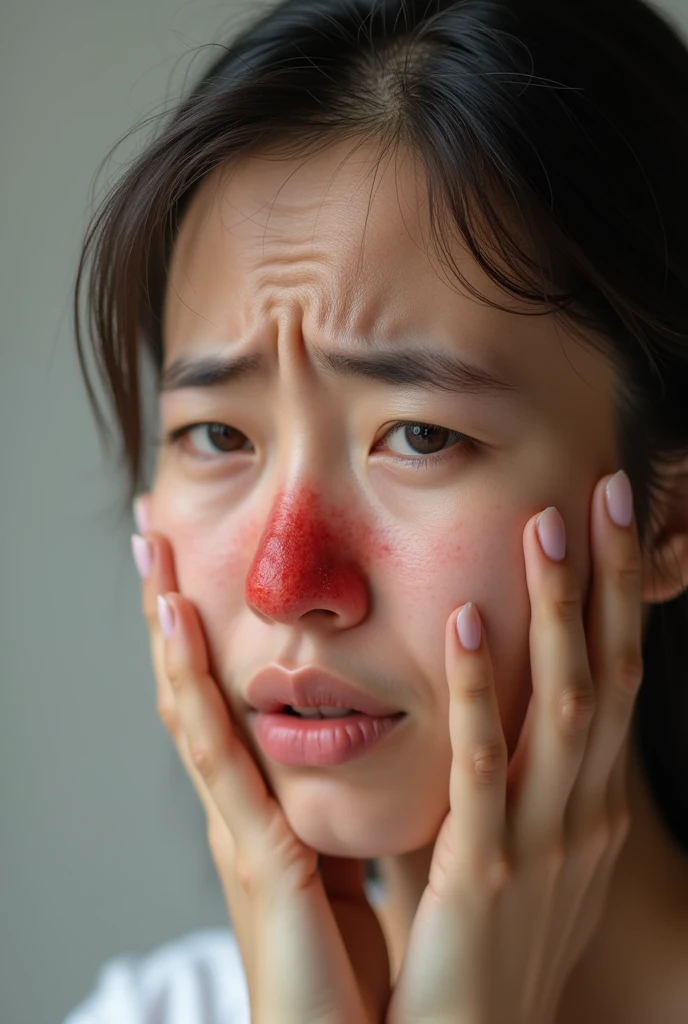 Woman with a sore nose