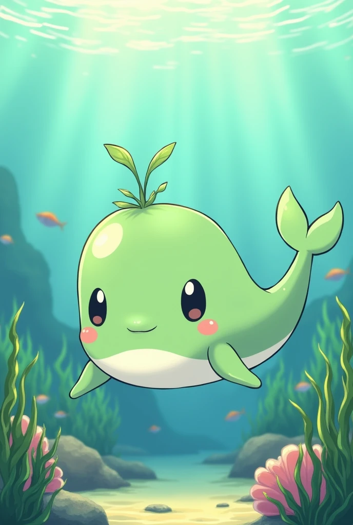 cute green sperm whale anime version