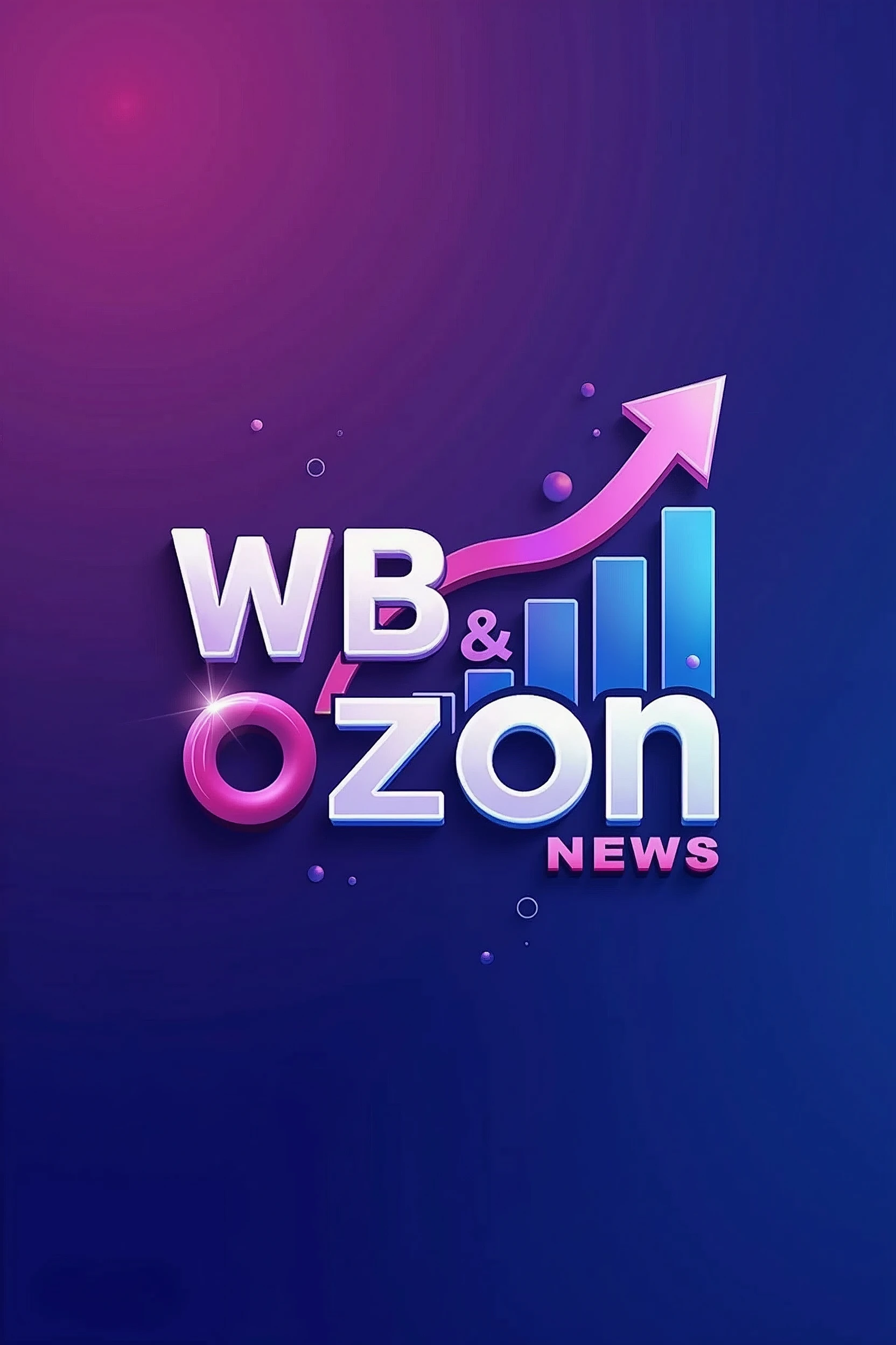A vibrant logo for a Telegram channel that helps sellers increase sales on Wildberries and Ozon. The logo should evoke associations with growth, success, and profit. Use a gradient of purple (Wildberries) and blue (Ozon) colors with elements symbolizing upward movement, such as an arrow pointing up, a graph, or a chart. The channel name is "WB & OZON News: Главное для селлера". --ar 1:1 --v 4