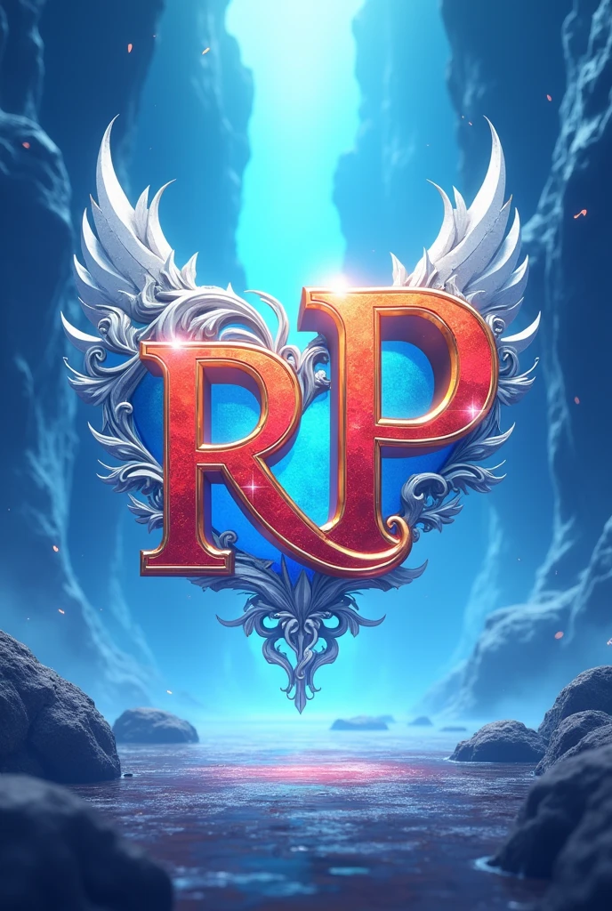 Make a 700 x 700 image with a light blue animated setting with anime and the letters RP centered and large with legendary lettering, do it like an advertising poster