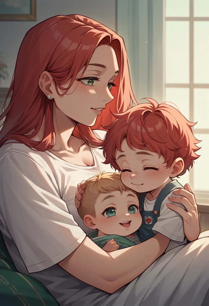 Italian Family picture. father, mother. oldest red haired daughter, 2 sons, 1 younger daughter and a