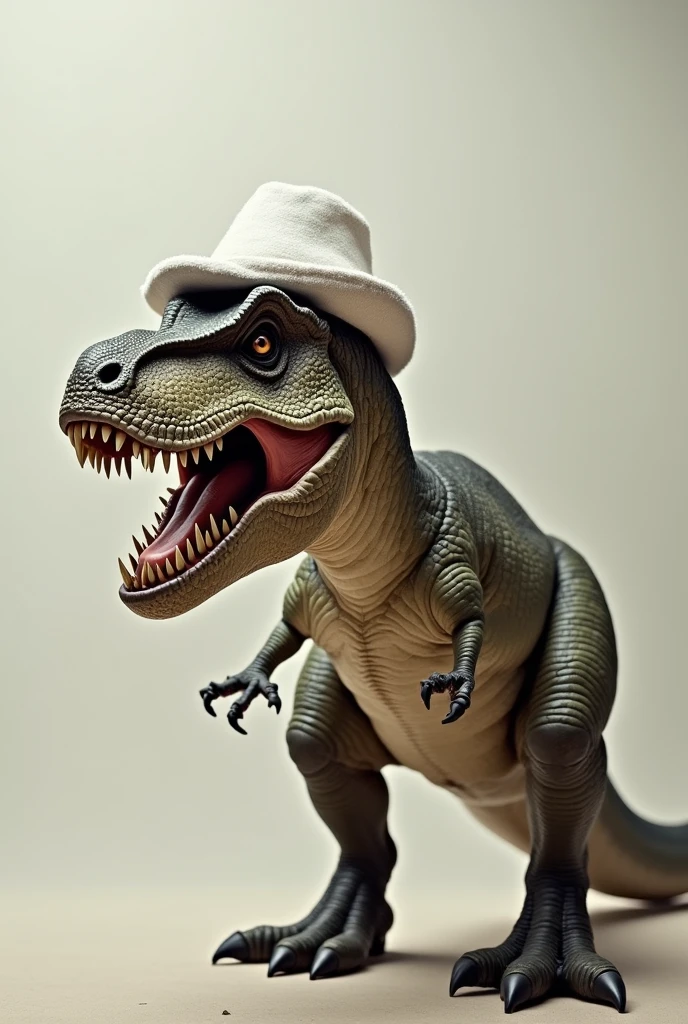 Create a profile picture of a dinosaur, T-Rex, with a white fisherman's hat on his head