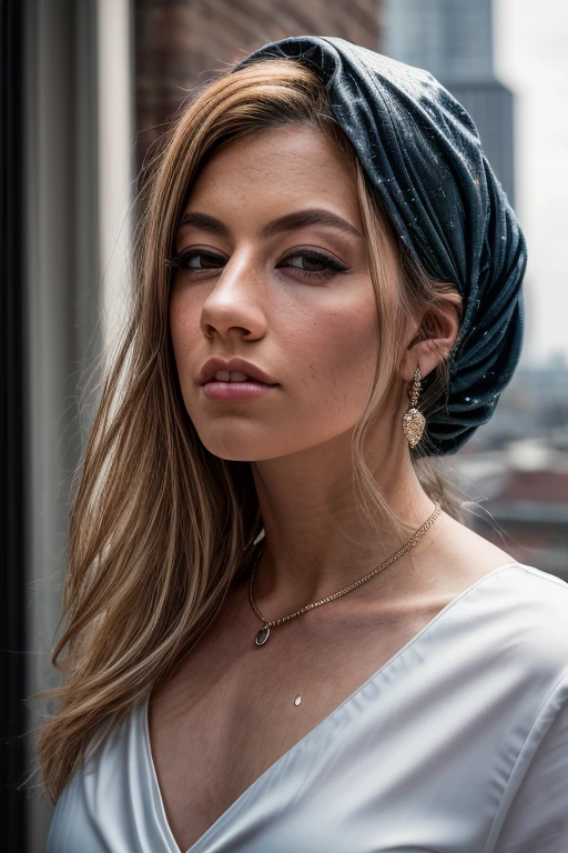 photo of beautiful (EPT4mmyH3mbr0w:0.99), a woman in ( fantastic scenery, rooftop, rain :1.1), perfect hair, wearing ( Wrap blouse  :1.2), modelshoot style, (extremely detailed CG unity 8k wallpaper), professional majestic (photography by walker evans  :1.1), ( Canon EOS R Mirrorless Camera ), 24mm, exposure blend, hdr, faded, extremely intricate, High Detail, Sharp focus, dramatic, soft cinematic light, (looking at viewer), (detailed pupils), cute smile, 24mm, 4k textures, soft cinematic light, adobe lightroom, photolab, elegant, ((((cinematic look)))), soothing tones, insane details, hyperdetailed, low contrast, ("I've got a bad feeling about this.":1.1),