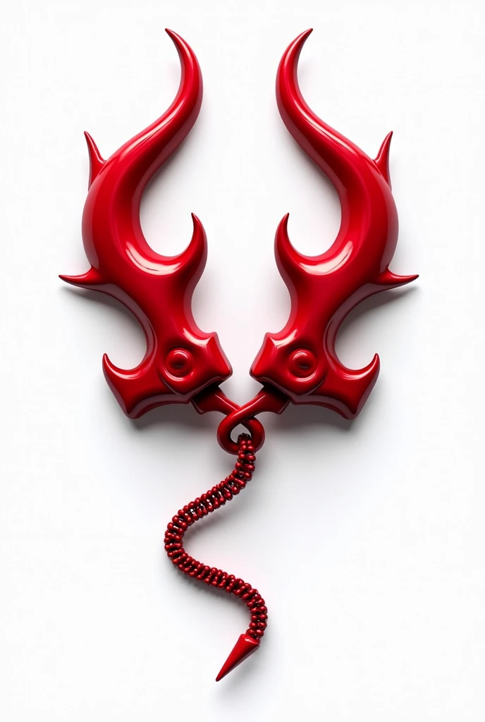 (logo design) sexy evil logo, a sexual striking red handcuff, adorned with demon horns and a sinuous chain tail extending from the base, dynamic and bold, emphasizing a dark theme, glossy finish, high-resolution, creating an impression of sexuality and power. White background.