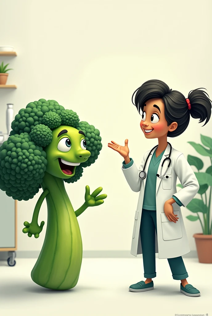 Broccoli talking to a doctor, and broccoli says what protein it has