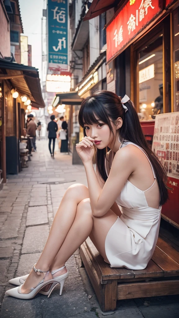upper body  shot,
front view,
looking at another,
1girl, couple,coupletion,
best quality,
perfect anatomy,
superfine-illustration,
superfine-detailed body, chinese clothes,
chinese dress,   slit,
 high heels, perfect legs,
embrssed,brush,bangs,
open eyes,open mouth,
hair very long,
hair ribbon,
upper bo ob,
arms support,
blowing wind,
on back,sitting,
(wide expanded your legs),
crowd people, 
outdoors,
window,
table,dish,
chair,
chinese shop,
mountain top,lake,multiple body,hetero,1boy,supporting,touching,huging,1girl and 1boy haveing touch,

