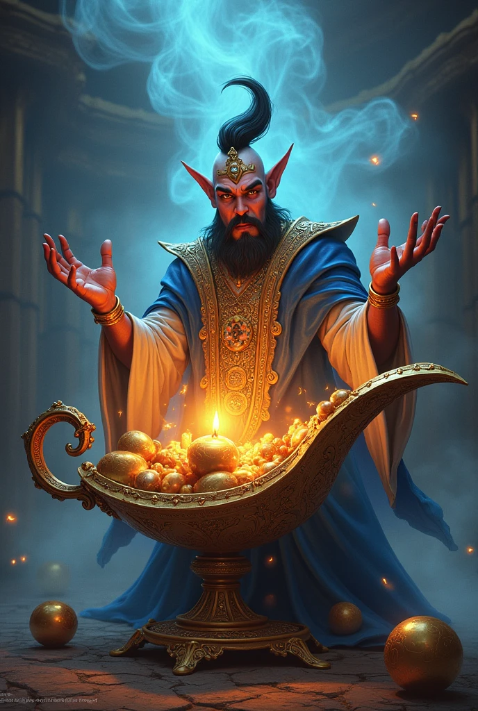 Genie in the lamp holding gifts
