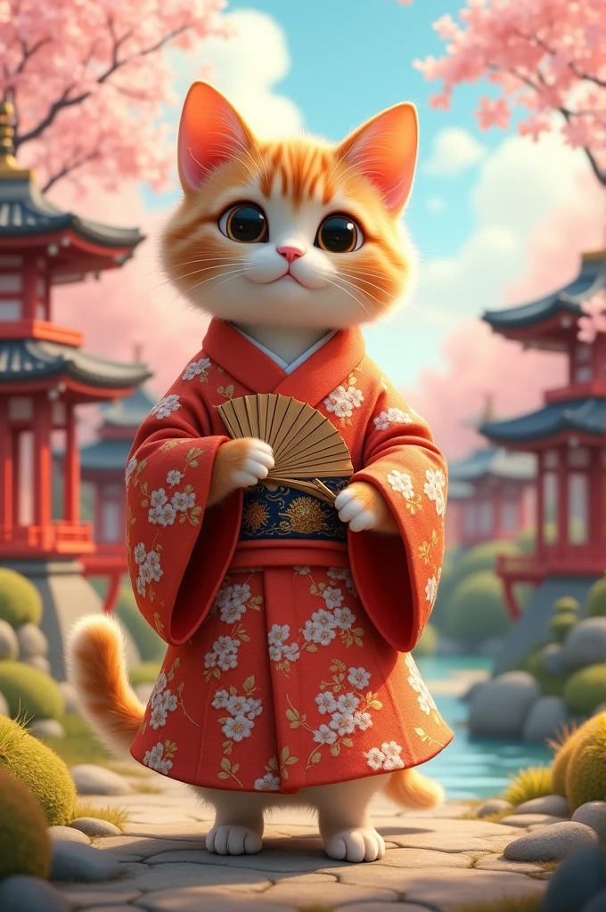 A Japanese cat in traditional costume (a 5-year-old humanized Zootopia-type cat)