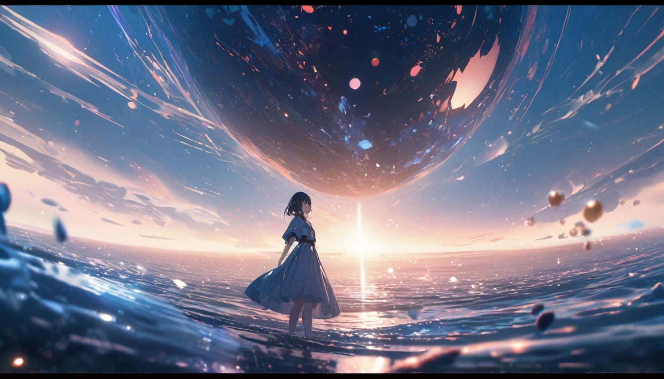 ((ultra-detailed))/ (one women with short black hair and bob hair.、beautiful blue eyes,.、smile、gentle smile on her face、flat chest, one Beautiful girl,((masterpiece, illustration, best quality) ((ultra-detailed))/),sitting in the ground while wearing bagg clothes and has a car behind her while it's night time and some stars ,濃い青とBeautiful Blueのグラデーション, High resolution, 8K HD detail, hyper-detail, cinematic, surrealism, soft light, deep field focus bokeh, ray tracing and surrealism. --v6