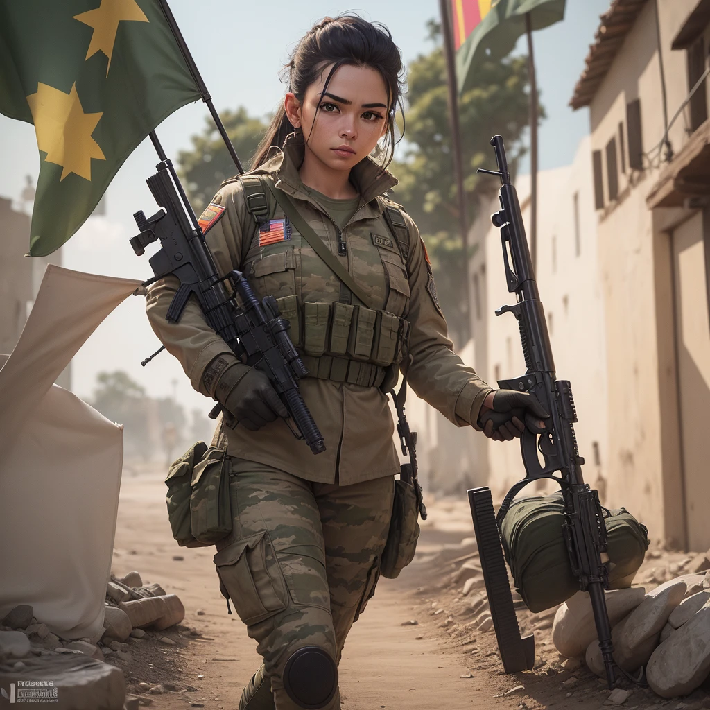 Soldier force Found flags holding Colombian weapons