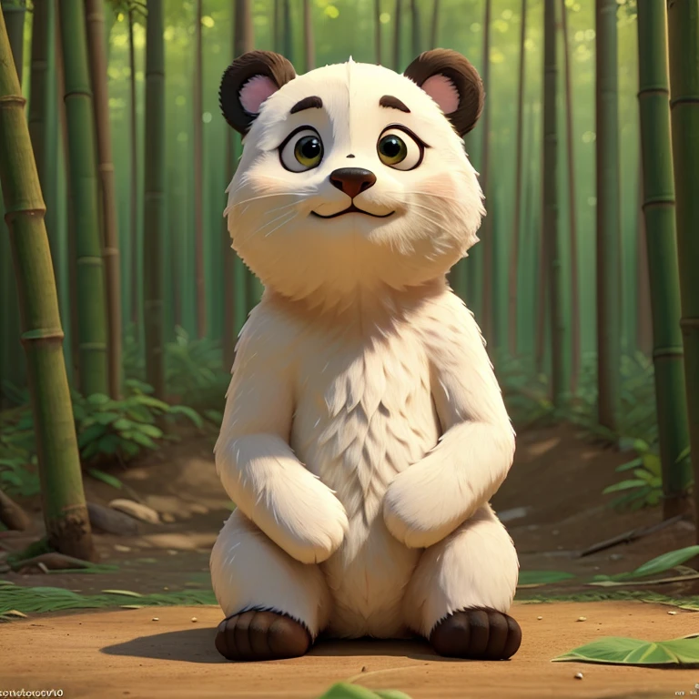 a cute panda bear, sitting peacefully in a bamboo forest, (best quality,4k,8k,highres,masterpiece:1.2),ultra-detailed,(realistic,photorealistic,photo-realistic:1.37),intricate details,soft lighting,warm tones,lush green foliage,bamboo plants,natural environment,serene and calm atmosphere,(adorable,cute:1.2),lifelike,highly detailed fur texture,expressive eyes,detailed paws,peaceful expression