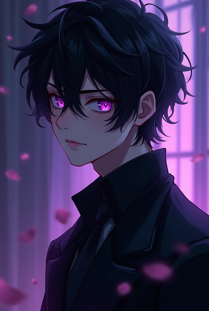 Fantasy theme, a black haired man with violet eyes