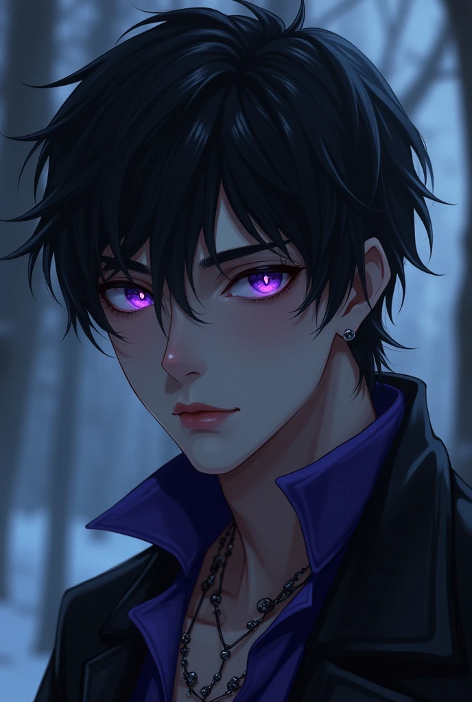 Fantasy theme, a black haired man with violet eyes