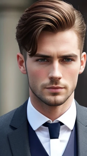 Color photo Handsome English man stylish hair focus on face.