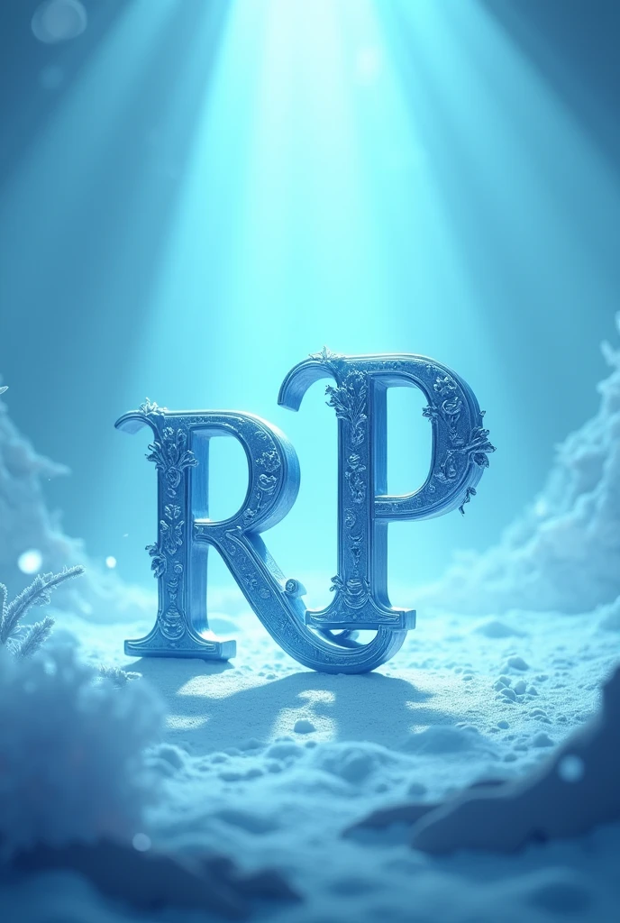 Make a 700 x 700 image with a light blue animated setting with anime and the letters RP centered and large with legendary lettering, do it like an advertising poster 