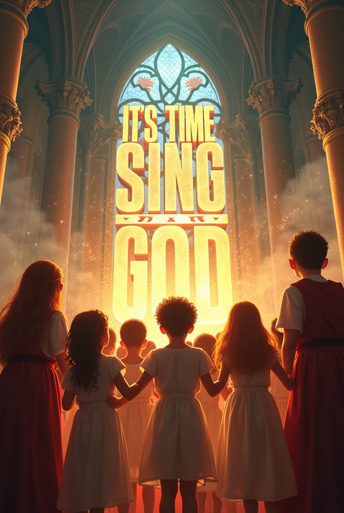 An image that says IT'S TIME TO SING TO GOD and a concert and children singing in the background