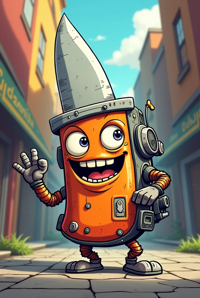 Create a comic knife with special features an animated character with eyes, mouth, hands