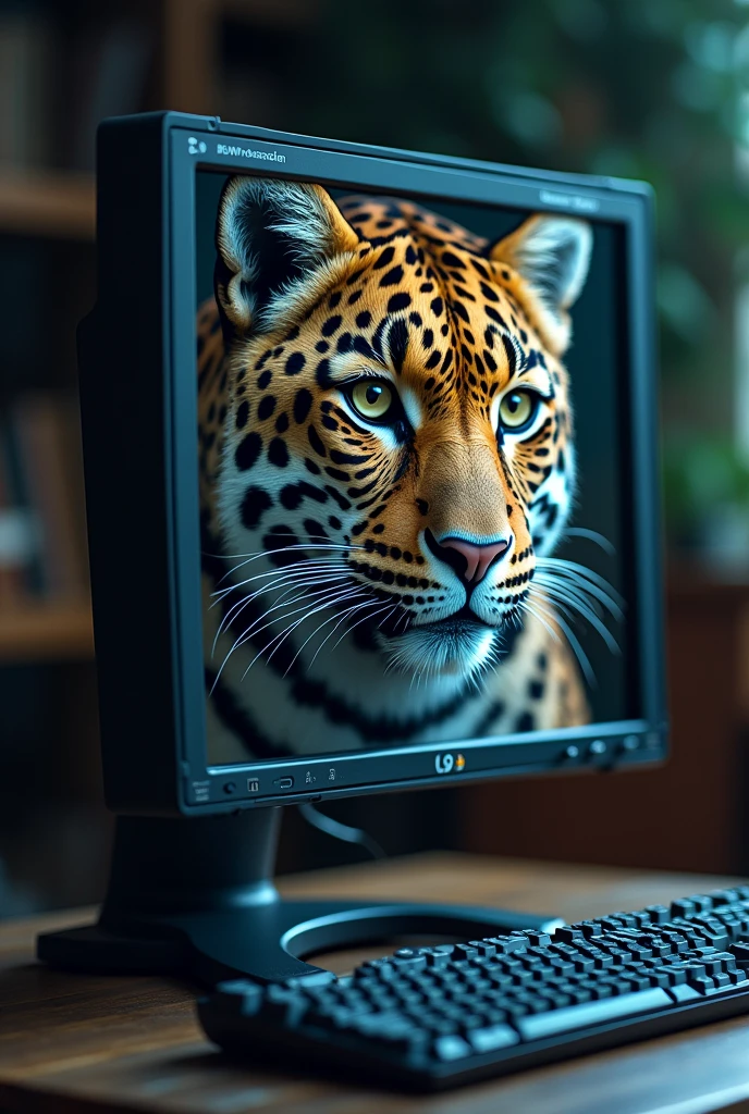make a leopard with a computer and have LayerZero written on the monitor