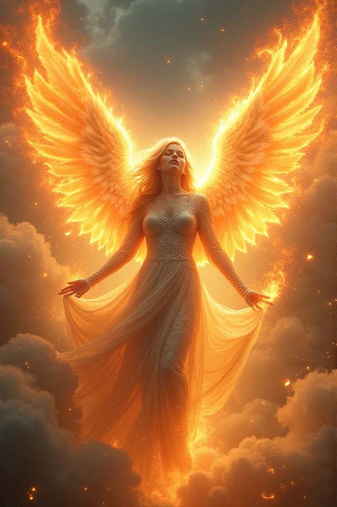 Angel with wings of fire and shining garments