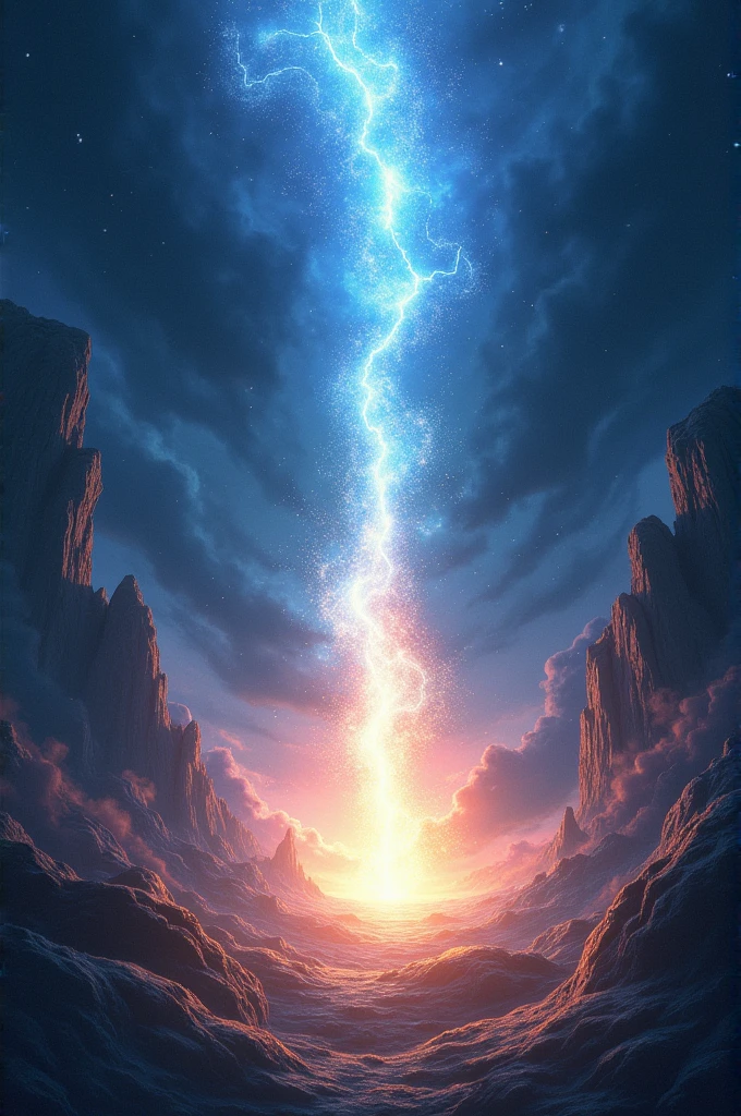 Illustration of bright light emerging from darkness, marks the beginning of creation.