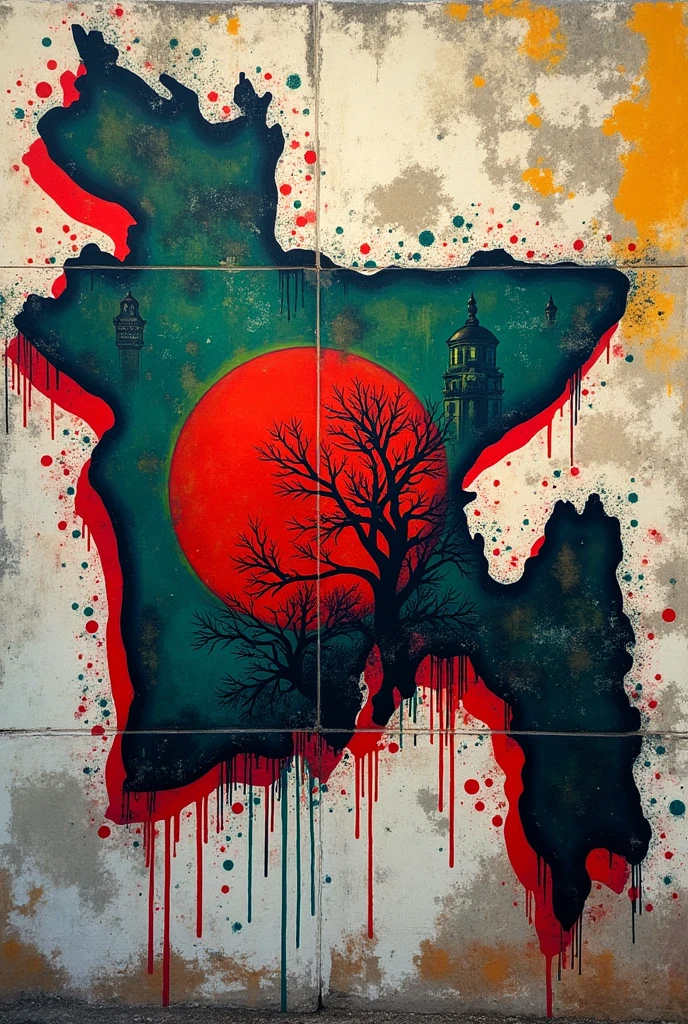 A Graffiti design of Bangladesh map, including emotions, Bangladeshi culture

