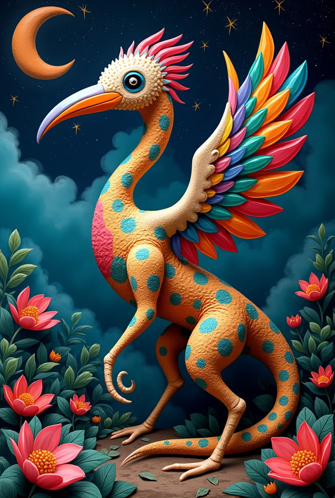 An alebrije created with the combination of an octopus, heron and platypus