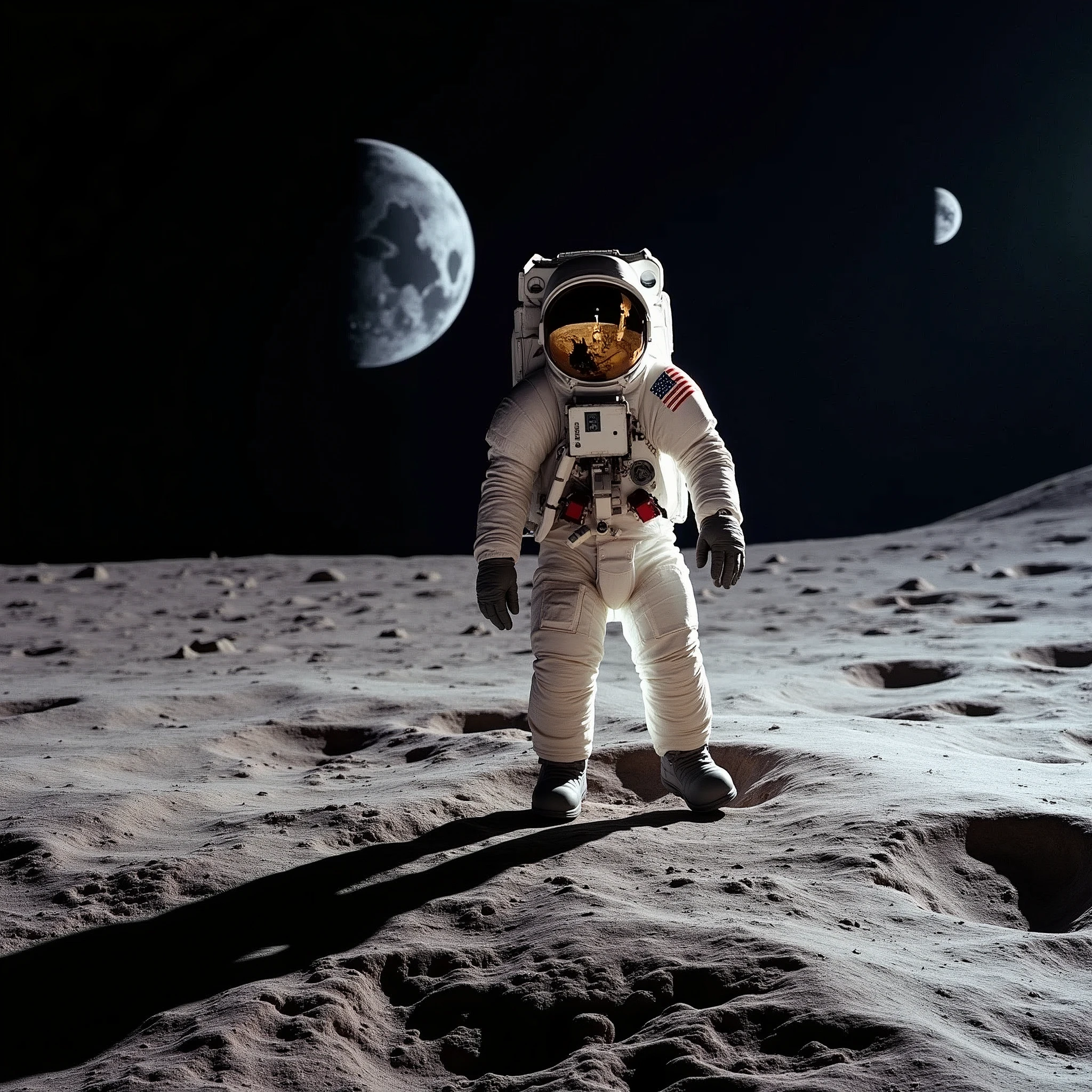 An astronaut touching the moon