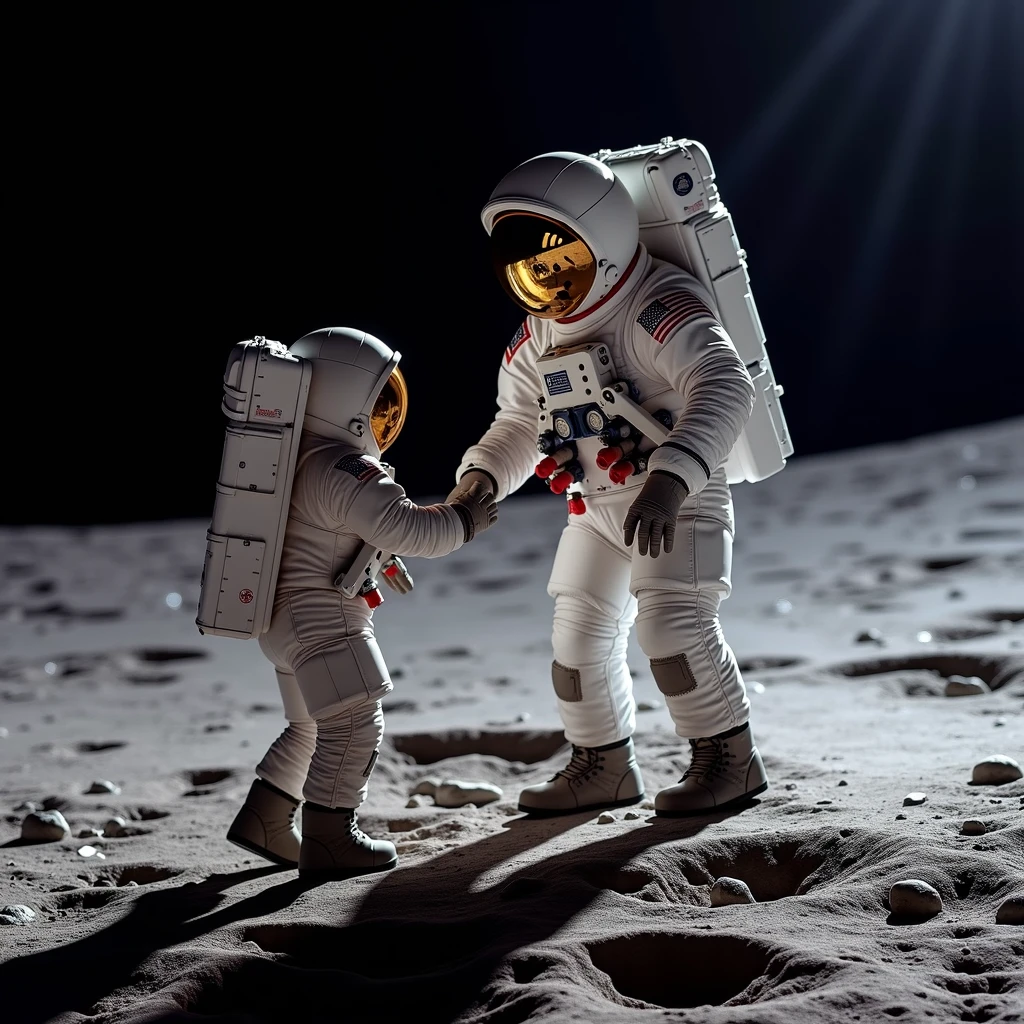 An astronaut touching the moon