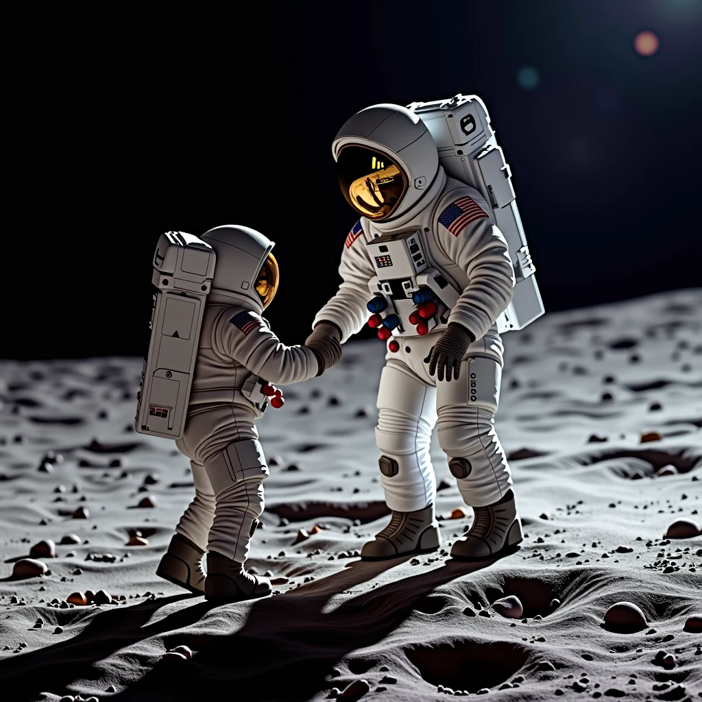 An astronaut touching the moon