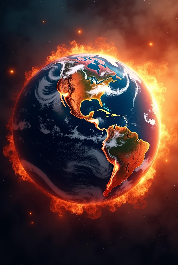 Planet earth with fire around it