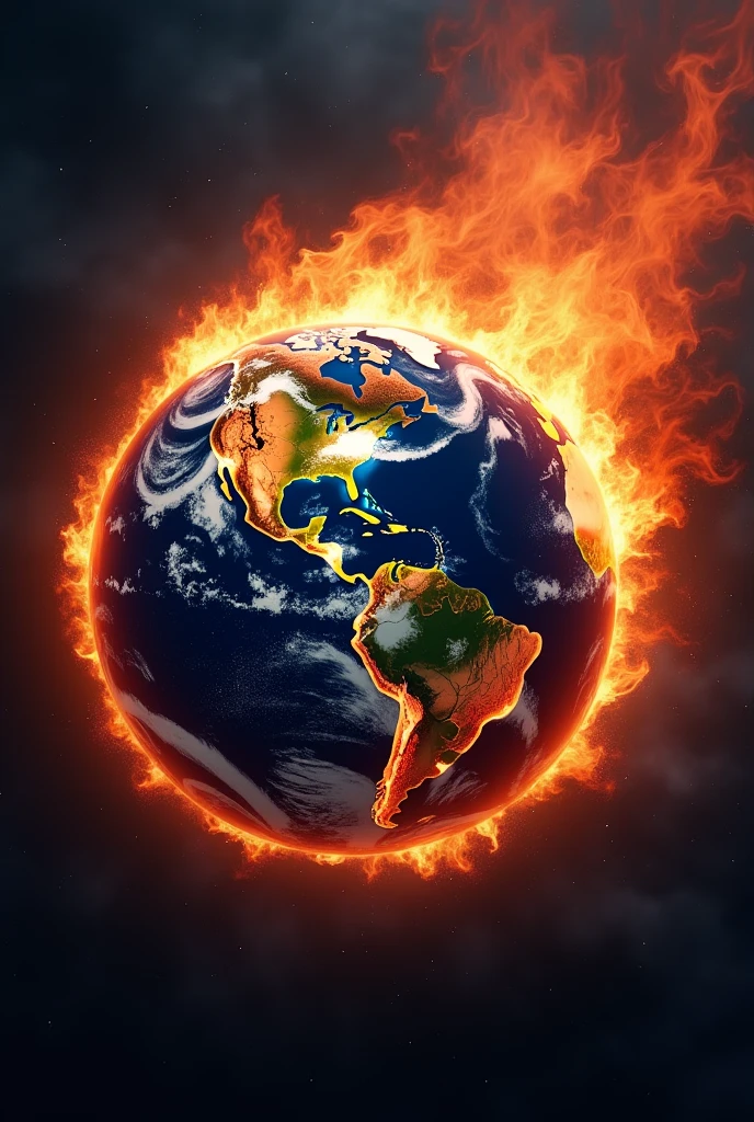 Planet earth with fire around it