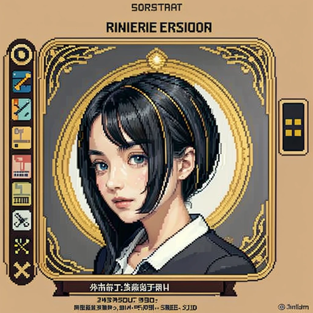 Black Hair, JK, (masterpiece, Top quality, best quality), Pixel, 1 girl, (Extremely detailed:1.2), Pixel Art, (illustration:1.2), character chart, (best quality:1.3), (masterpiece:1.1)