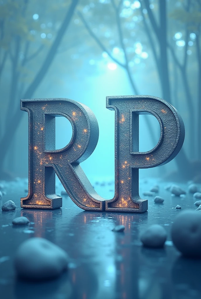 Make a 700 x 700 image with a light blue animated setting and the letters RP centered and large with legendary lettering, do it like an advertising poster 