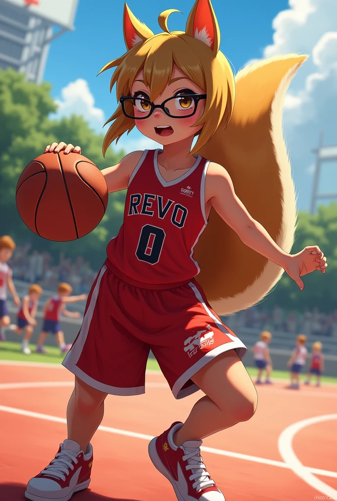 squirrel GIRL long hair with glasses basketball jersey red number 9 REVO team