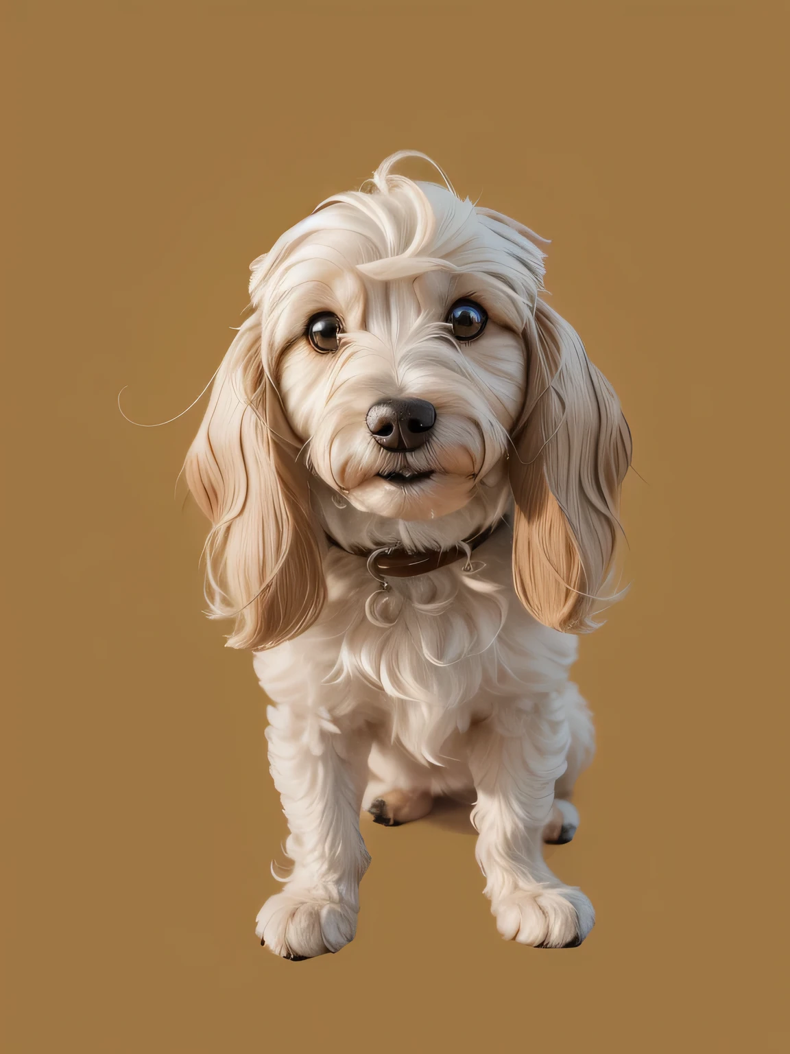 a very cute furry dog, hair drawn like cartoons, Perfectly drawn Eyes, eyes like a cartoon, gorgeous eyes, perfects eyes, She is very happy, She is smiling, the image is very detailed