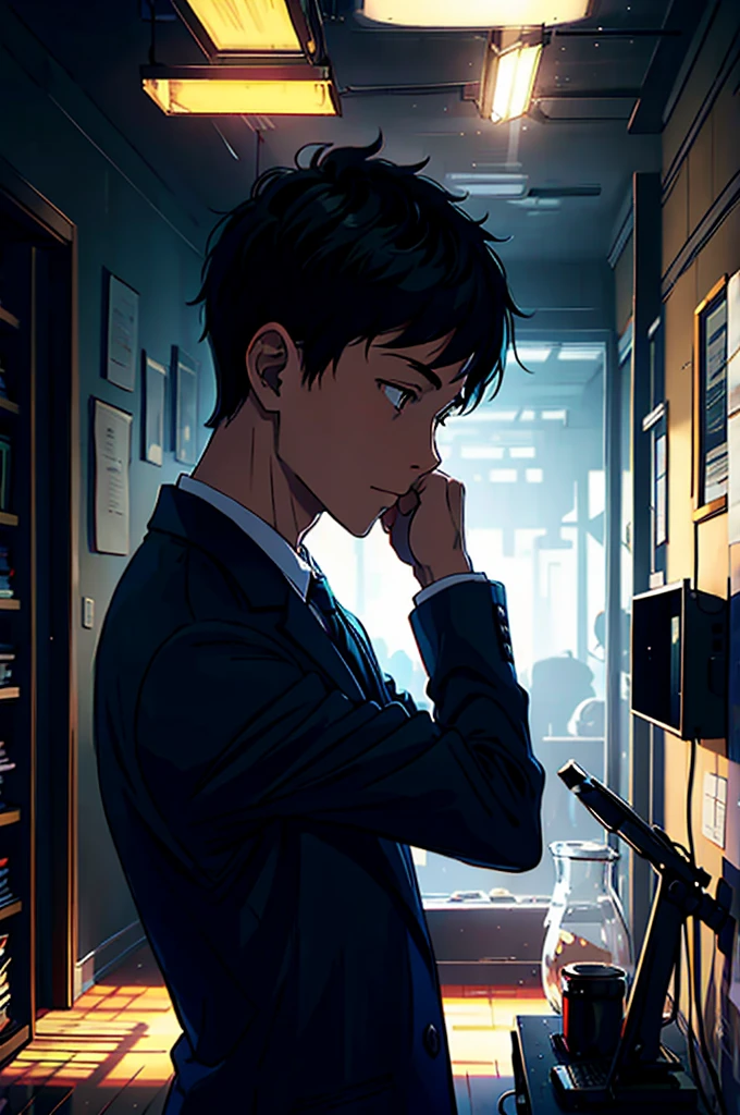 boy studying in a dimly lit room