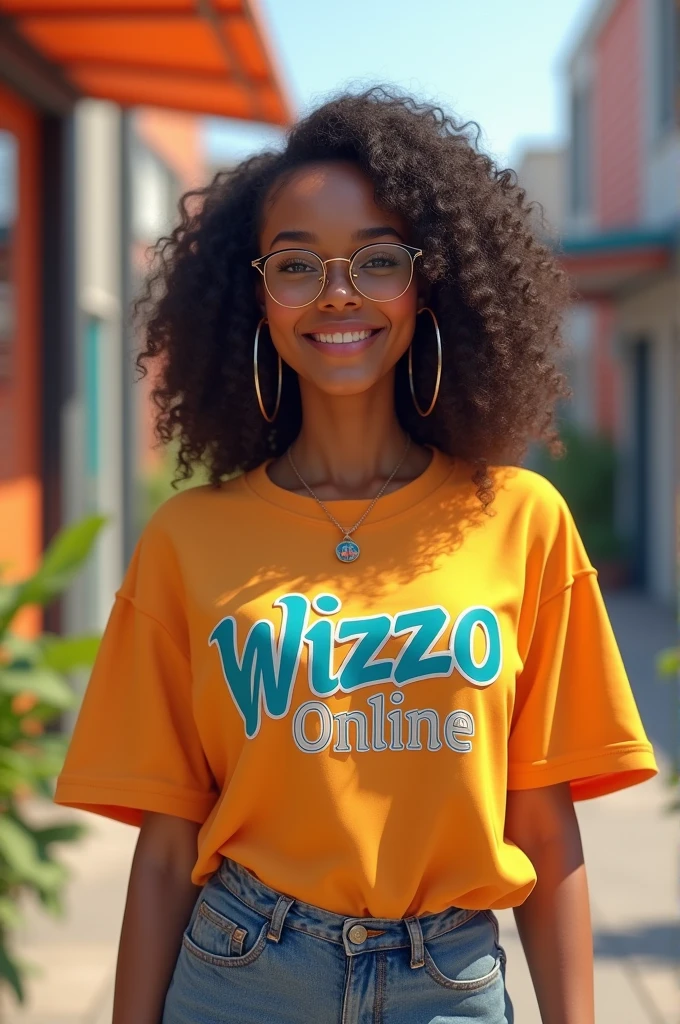 Create an image of woman at shirt writte wizzo online