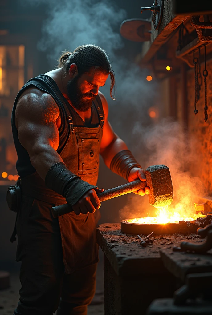 Blacksmith crafting something out of iron