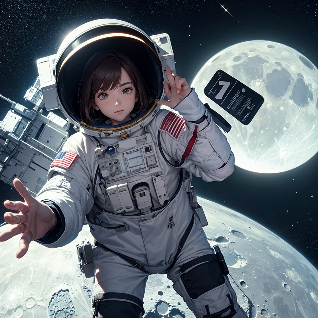 Astronaut touching his hand on the moon