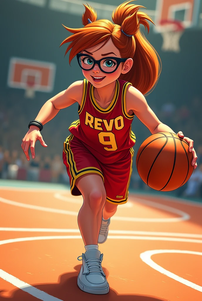 squirrel girl with glasses basketball jersey red number 9 team REVO