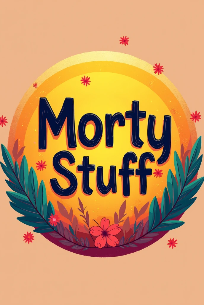 A profile picture with the name of MortyStuff in round shape with bright colors and cozy graphics