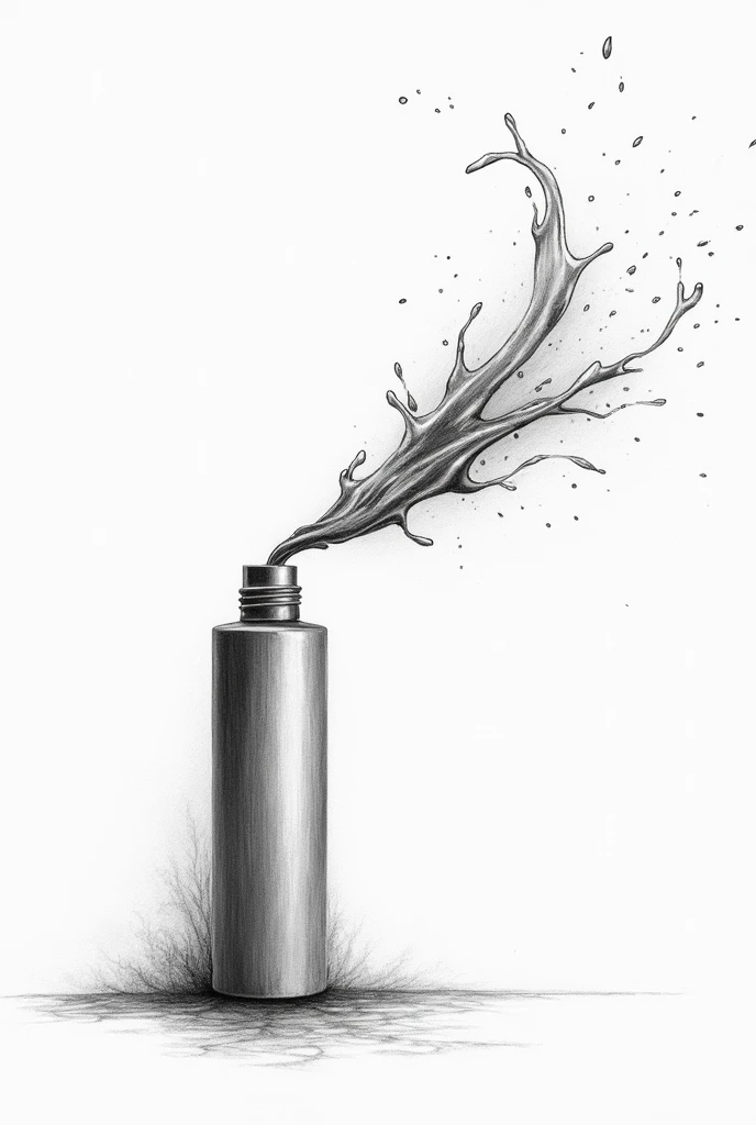 Pencil drawing of a cylindrical perfume spraying splash (liquid) and generates visual noise